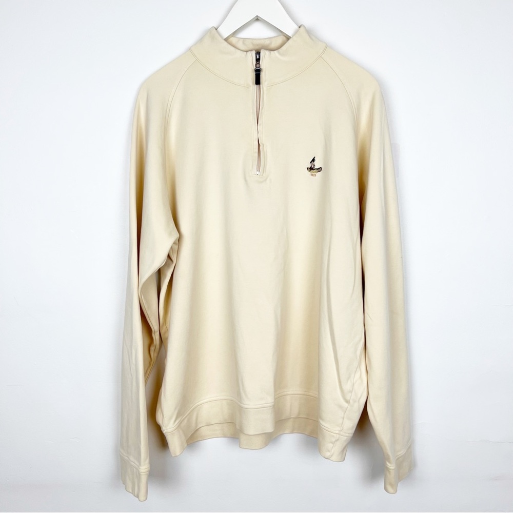 FAIRWAY & GREENE Mens Quarter Zip Long sleeve Golf Sport Pullover XL Logo Cream